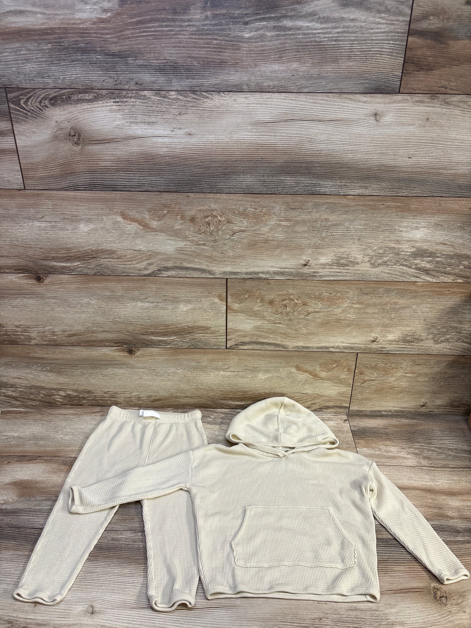 Little Co. 2pc Waffle Knit Hooded Pullover & Pants Set Cream sz 2T