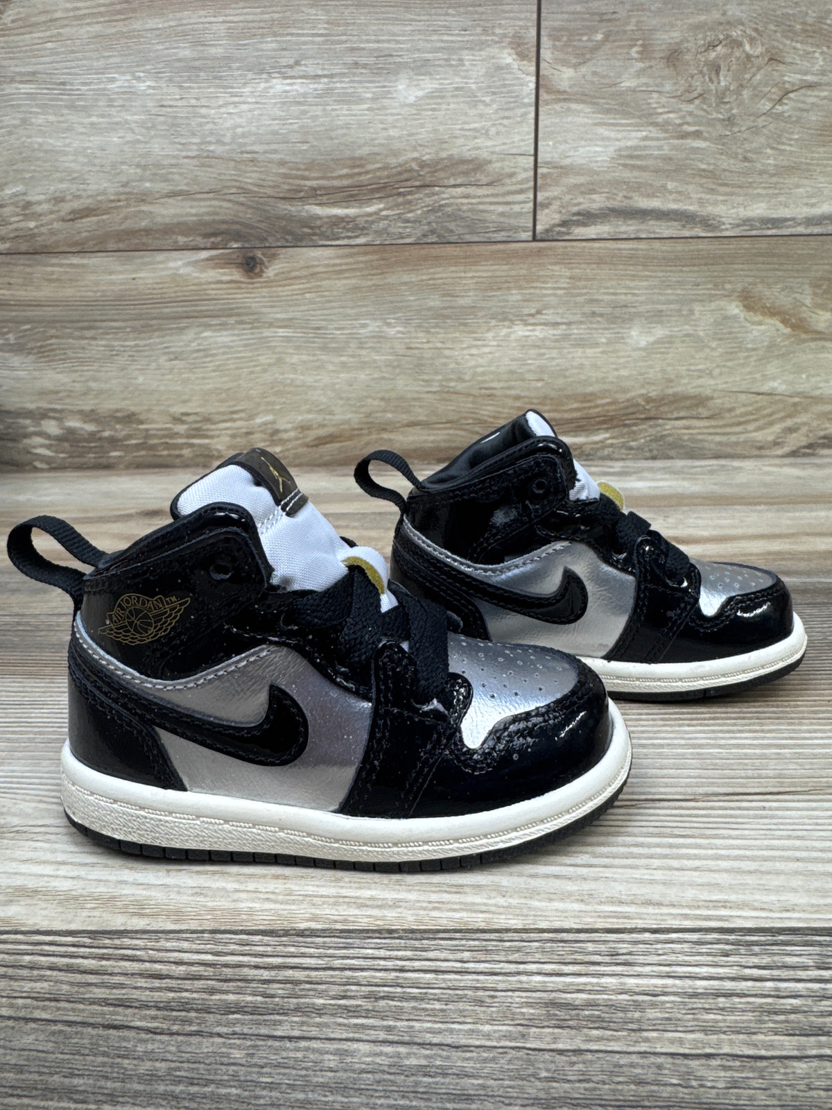 Air Jordan 1 Mid SE TD 'Black Metallic Silver' Sneakers sz 5c