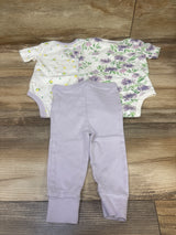 Burt's Bees Baby 3pc Bodysuit & Pants Set White sz 3-6m
