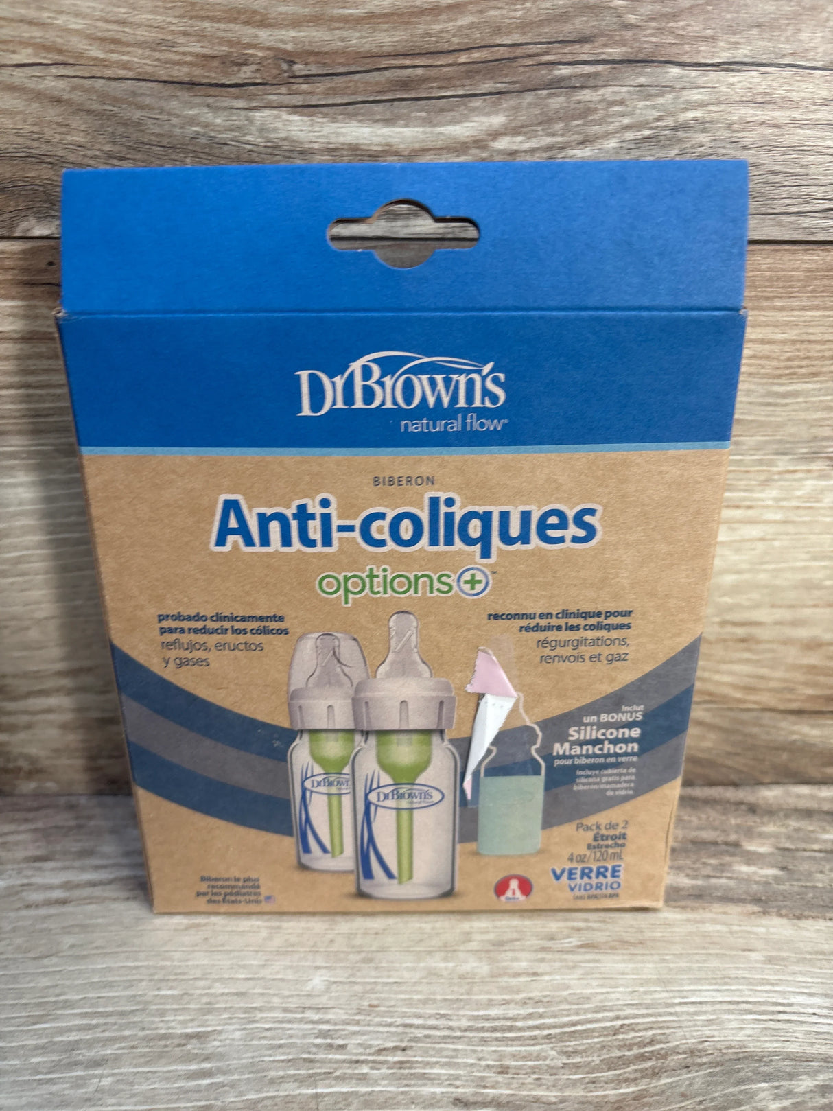 NEW Dr. Brown's Narrow Level 1 Slow Flow Glass Baby Bottles w/ Silicone Sleeve - 4oz 2pk