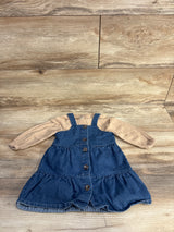 Chelsea & Violet 2pc Muslin Shirt & Denim Overall Dress Brown sz 12m