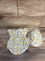 Nicole Miller 2pc Lemon Henley Bubble Romper & Bucket Hat White sz 3-6m
