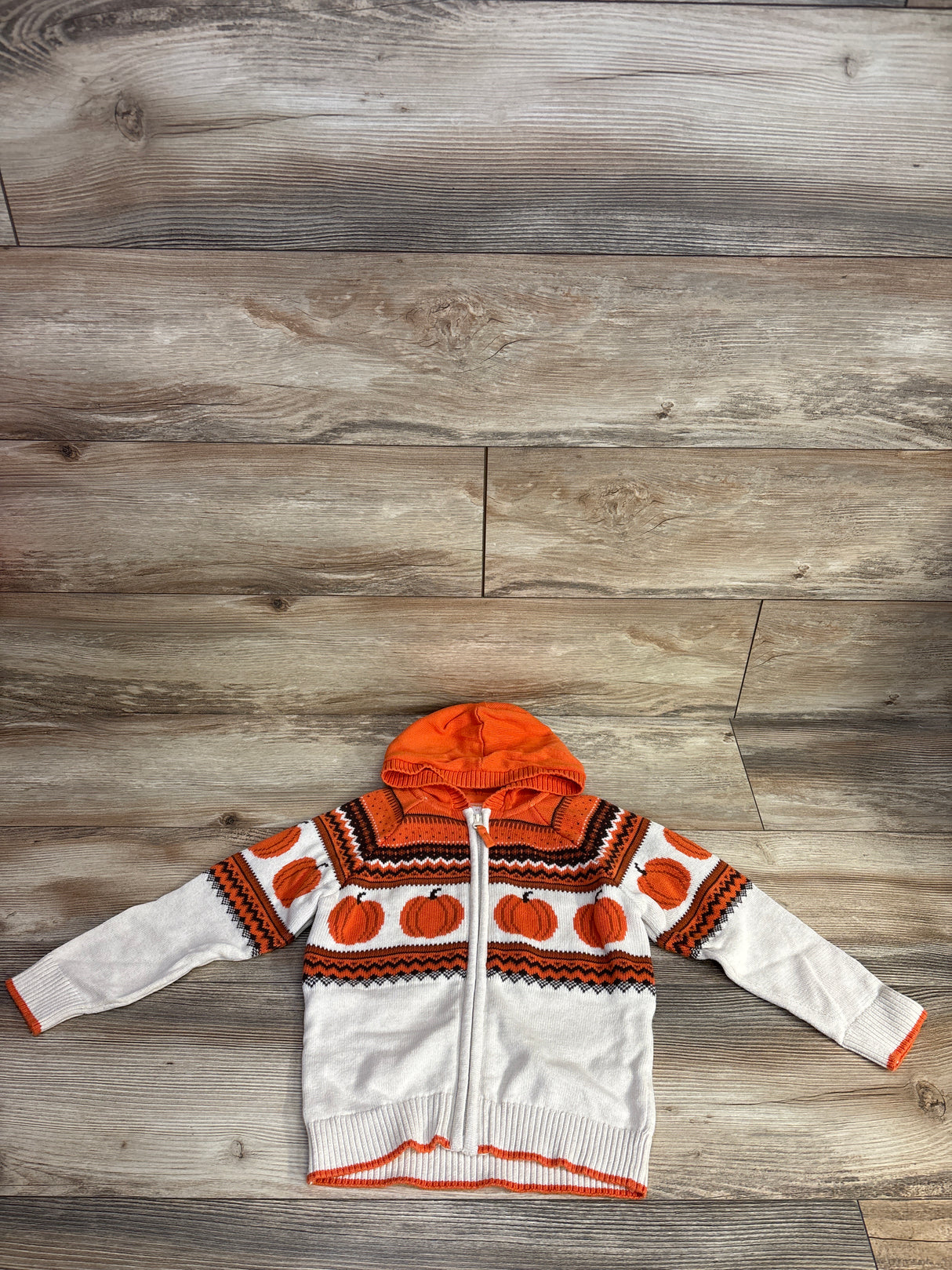 Gymboree Intarsia Pumpkin Zip-Up Hoodie Sweater Orange sz 4T
