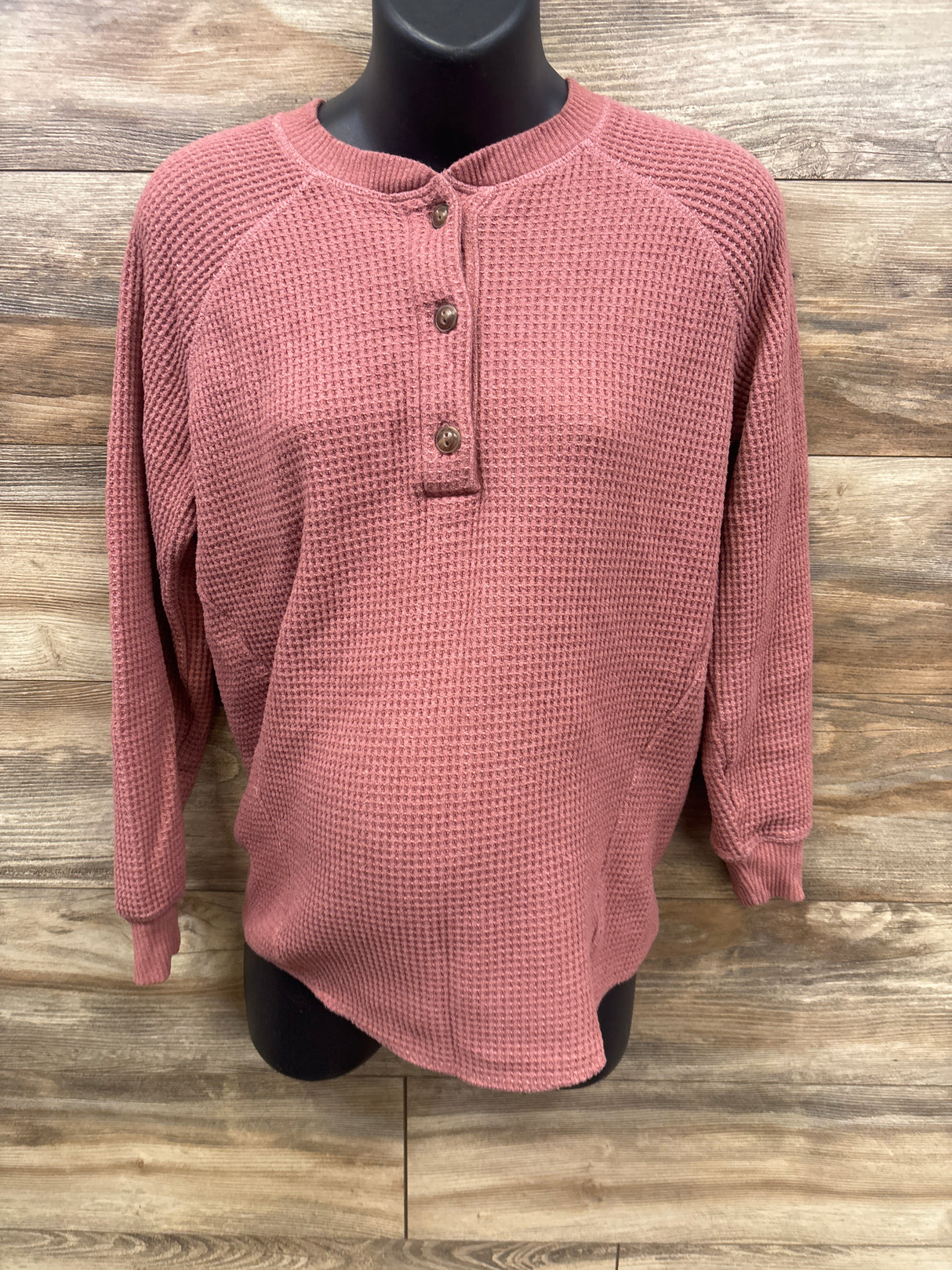 Old Navy Maternity Oversized Cozy Waffle Henley Top in Deep Rose sz Small