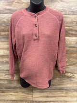 Old Navy Maternity Oversized Cozy Waffle Henley Top in Deep Rose sz Small