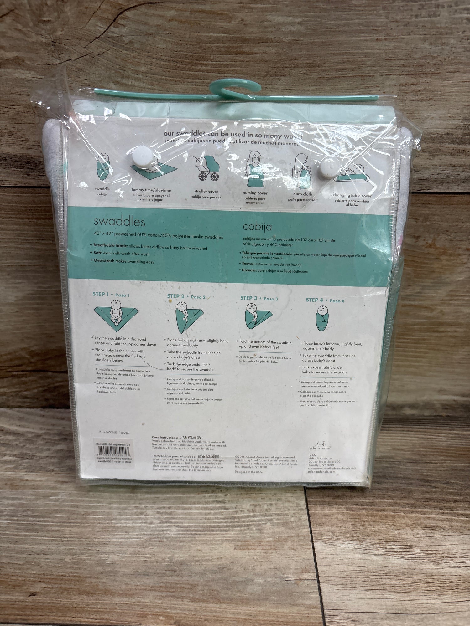NEW Ideal Baby 3pk Muslin Swaddle Blankets 42x42''