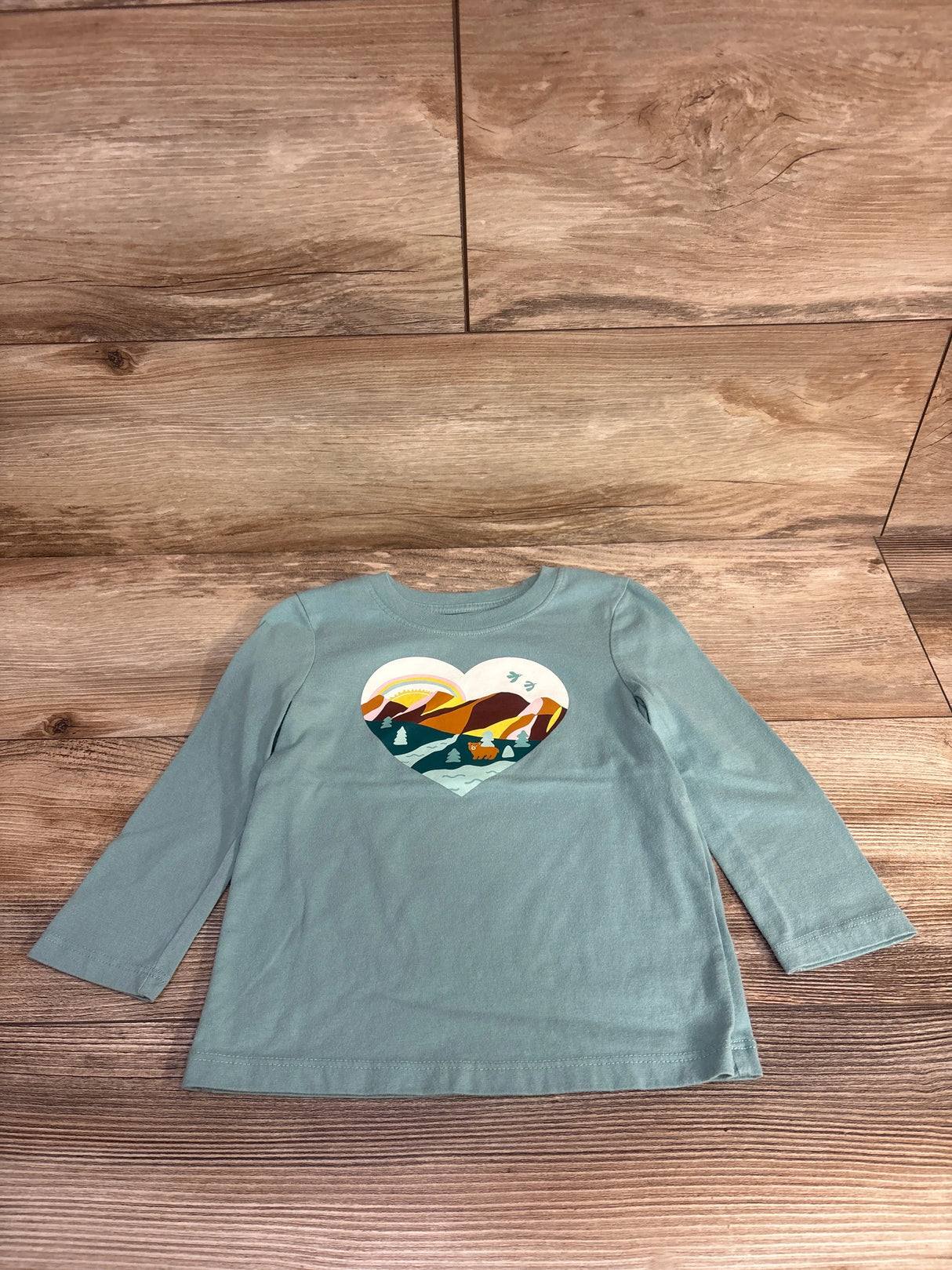 Cat & Jack Long Sleeve Heart Print Shirt Teal sz 2T