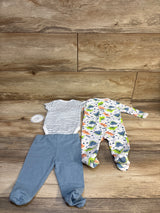 NEW Funny Bunny 3pc Dinosaur Print Layette Set White sz 0/3m