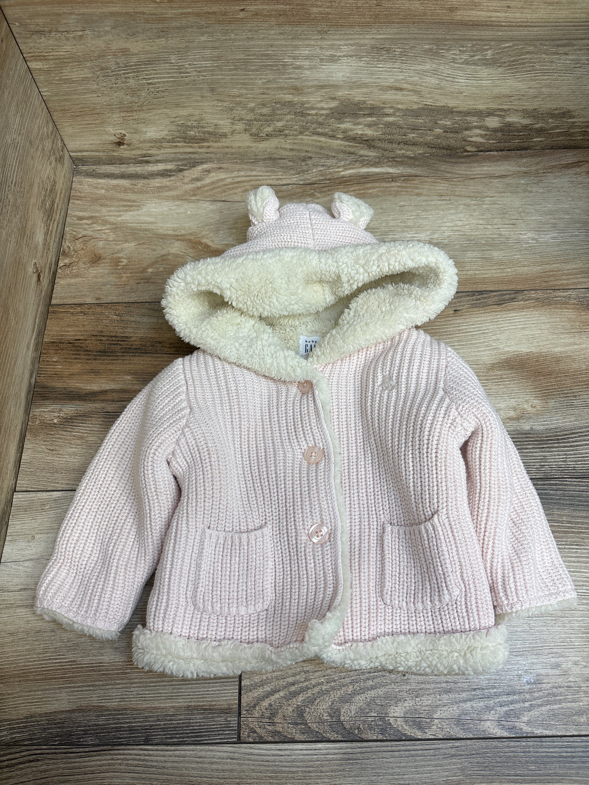 Baby Gap Lined Knit Bear Cardigan Pink sz 6-12m