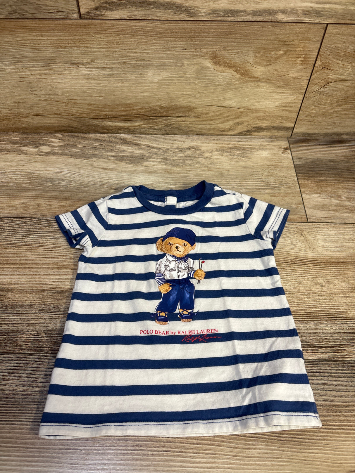 Ralph Lauren Polo Bear Striped Cotton Tee Shirt White sz 12m