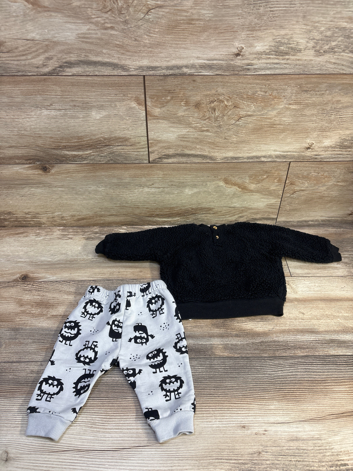 PL Baby 2pc Sherpa 'Little Monster' Sweatshirt & Joggers Set Black sz 3m