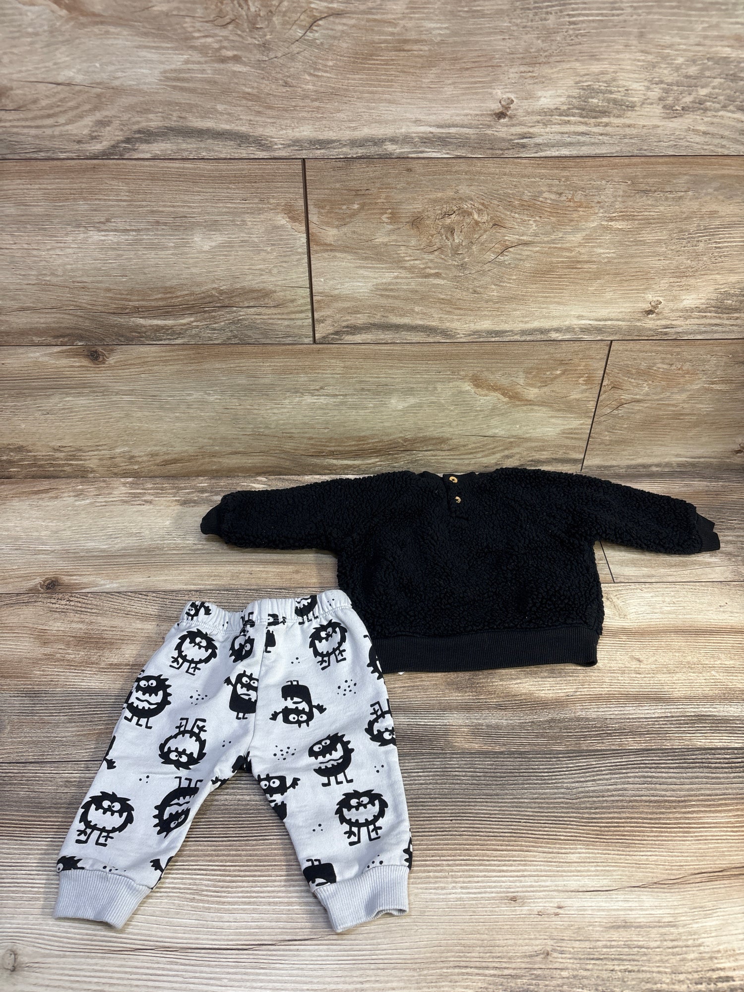 PL Baby 2pc Sherpa 'Little Monster' Sweatshirt & Joggers Set Black sz 3m