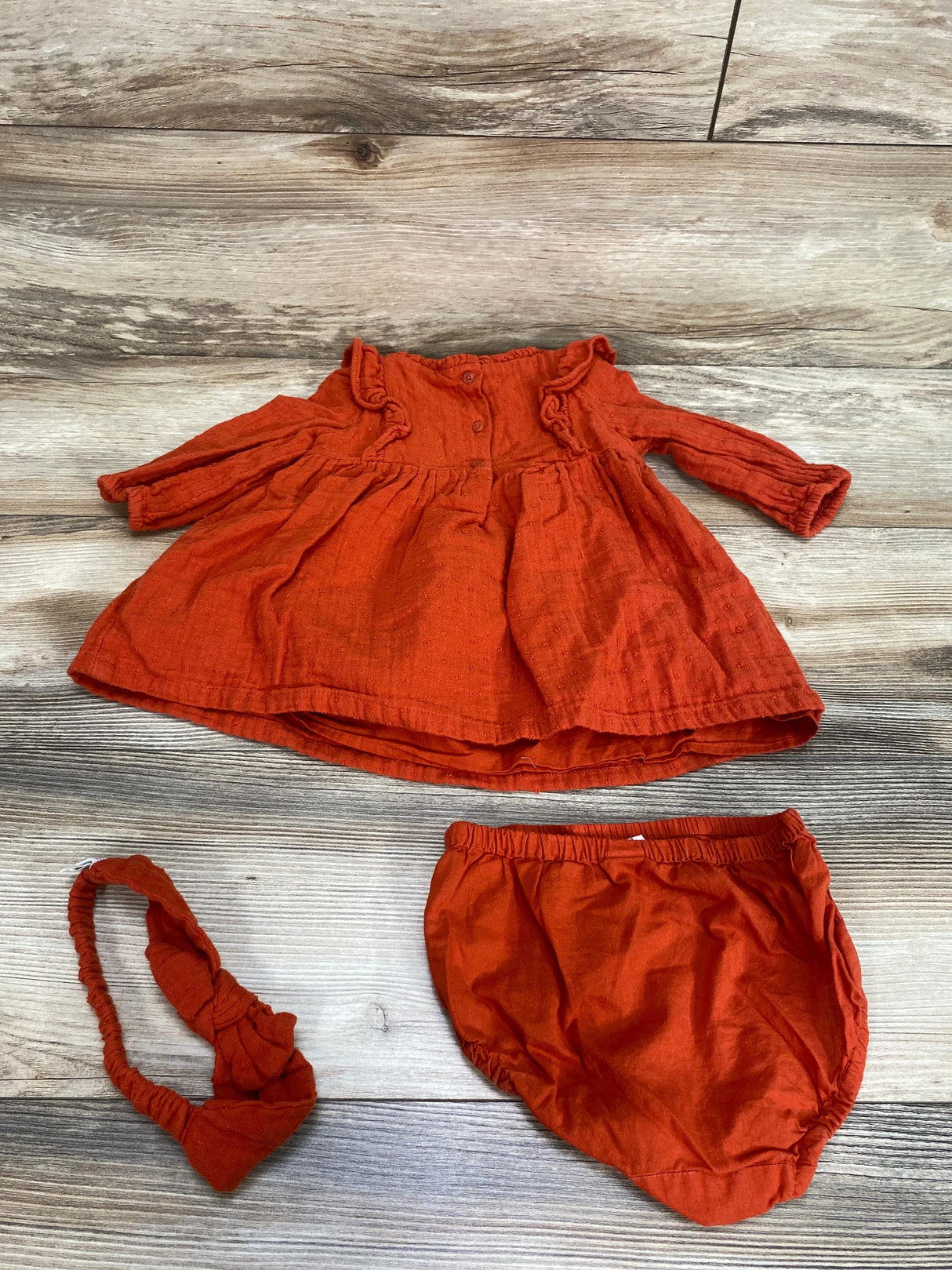 Baby Gap 3pc Ruffle Dress Set Orange sz 6-12m