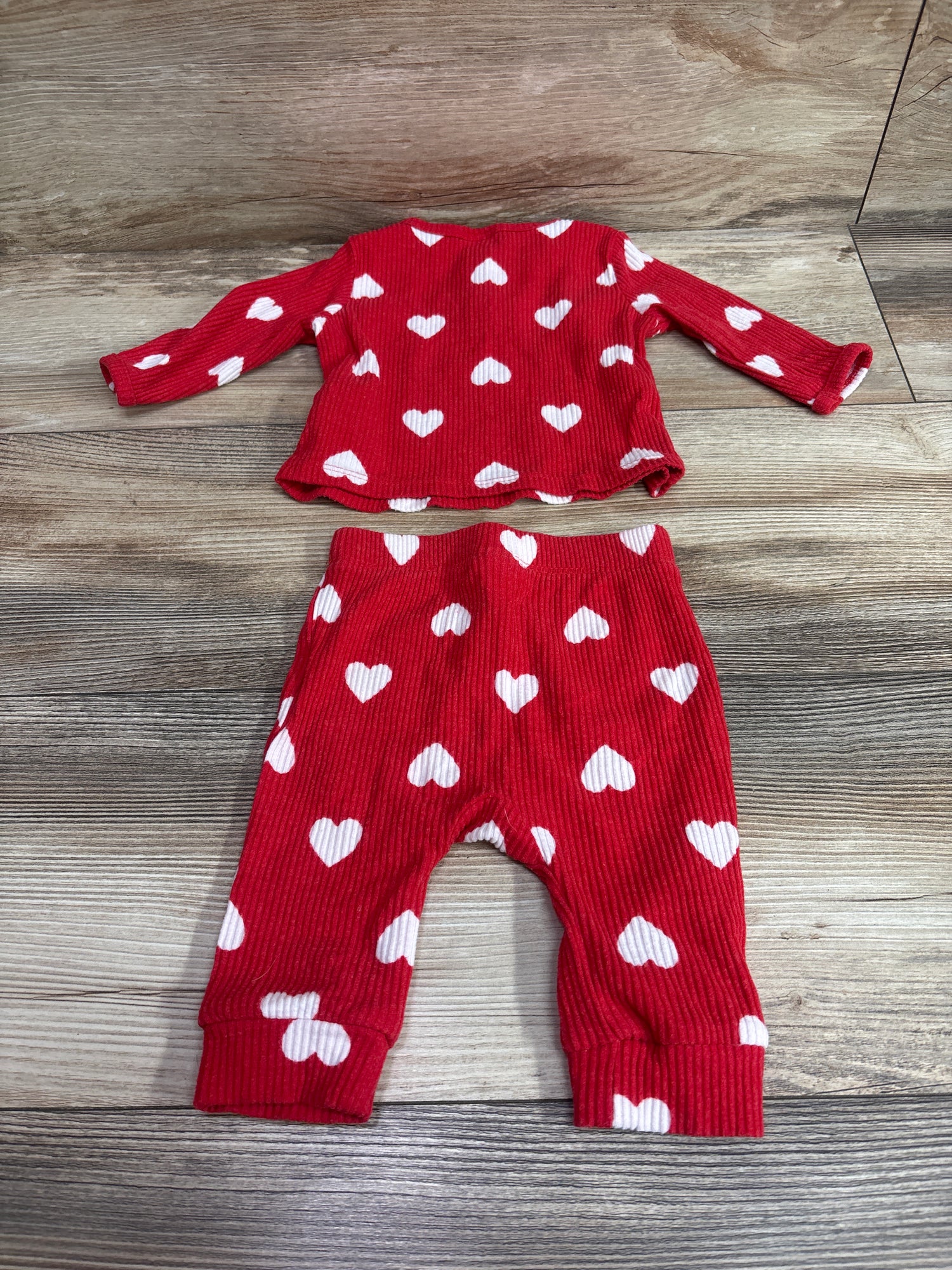 Cat & Jack 2pc Ribbed Heart Print Shirt & Pants Set Red sz 0-3m