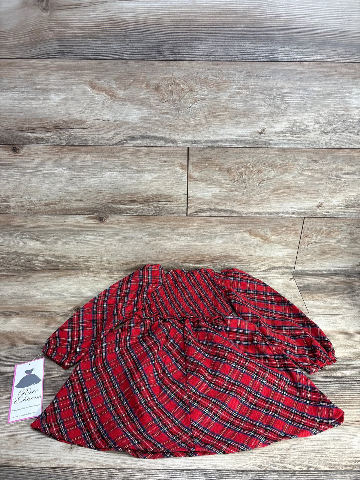 Red plaid toddler dress with ruffled hem, kids clothing resale
