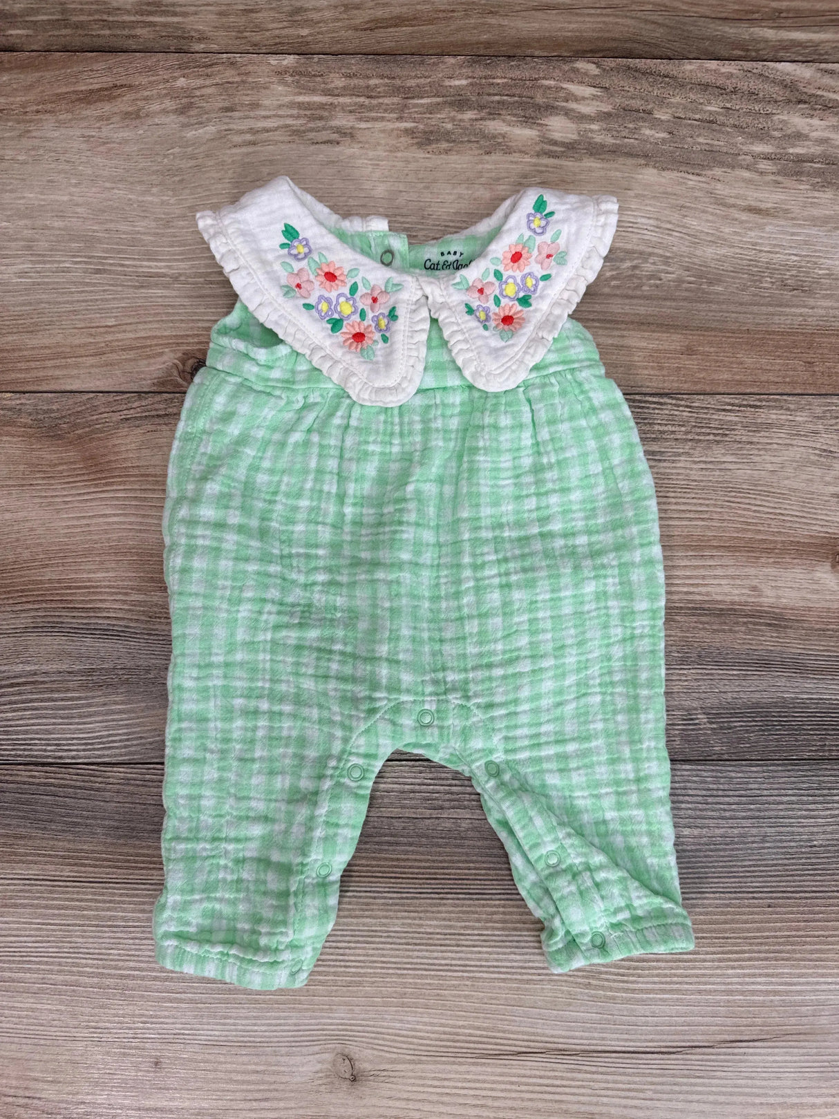 Cat & Jack Gingham Muslin Romper Green sz Newborn