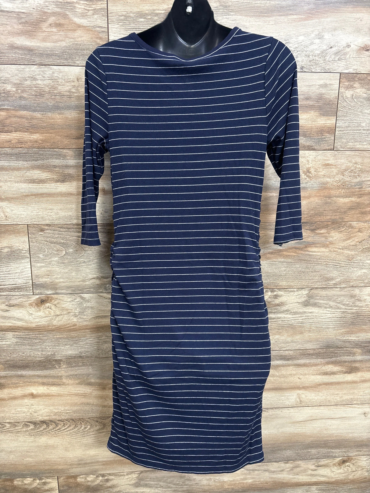 Isabel Maternity 1/4 Sleeve Striped Dress Navy sz Large