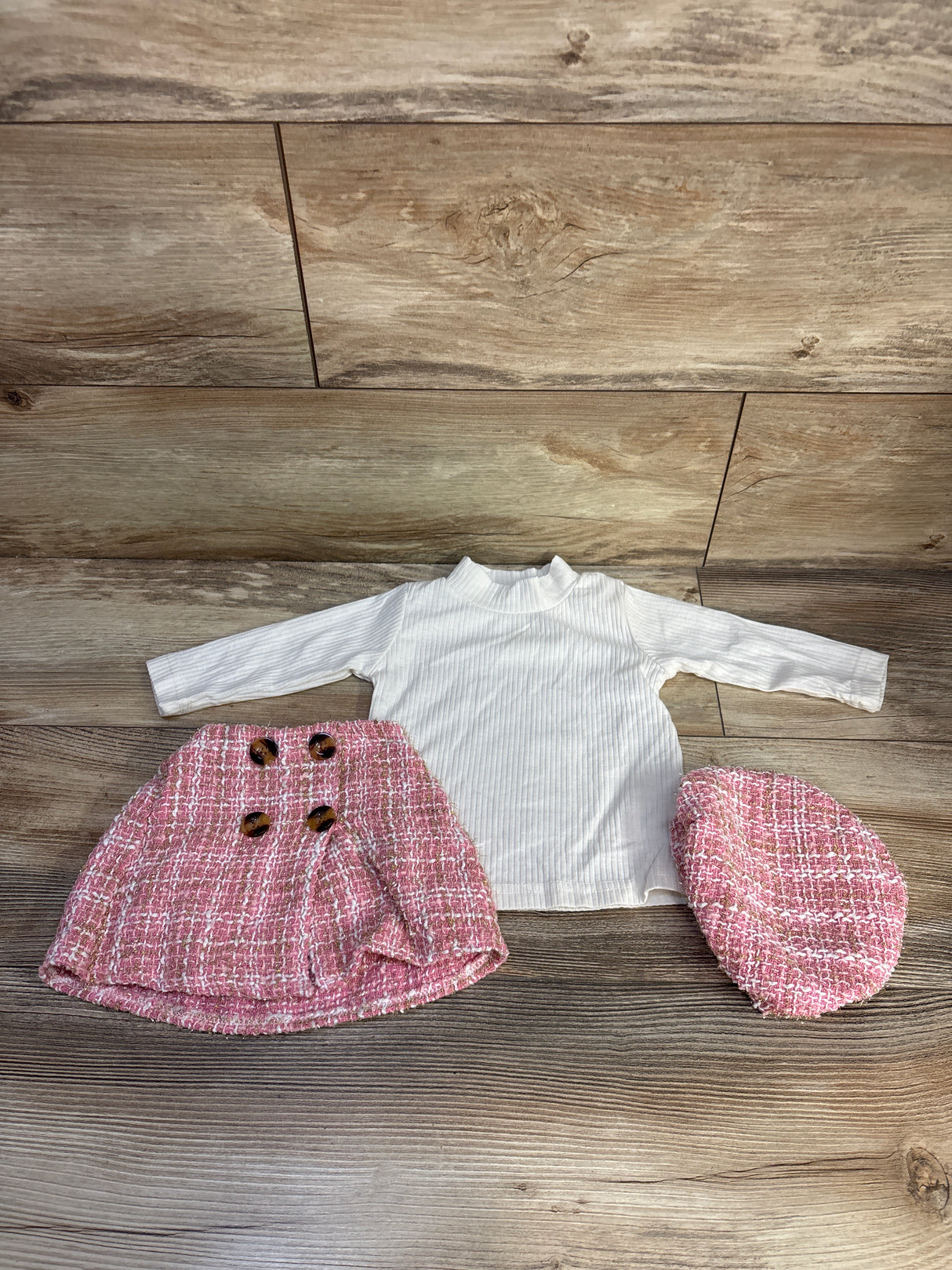 KMBANGI 3pc Tweed Skirt Set White sz 6-9m