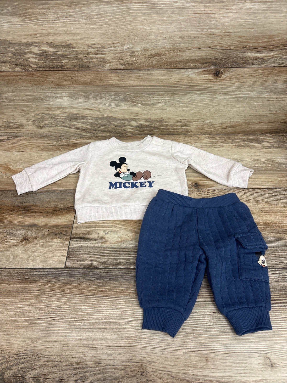 Disney Baby 2pc Mickey Mouse Sweatshirt & Joggers Set Beige sz 0/3m
