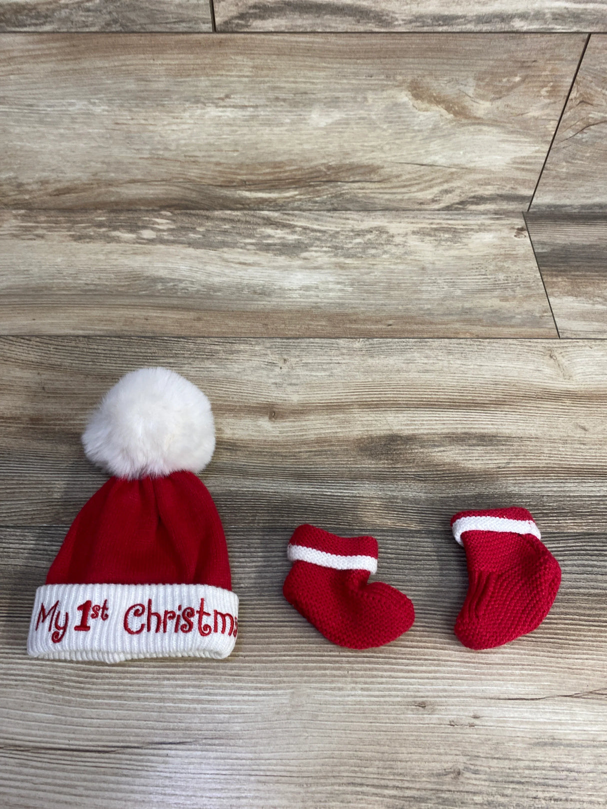 First Steps 'My 1st Christmas' Knit Hat & Booties 2pc Set sz 0-6m