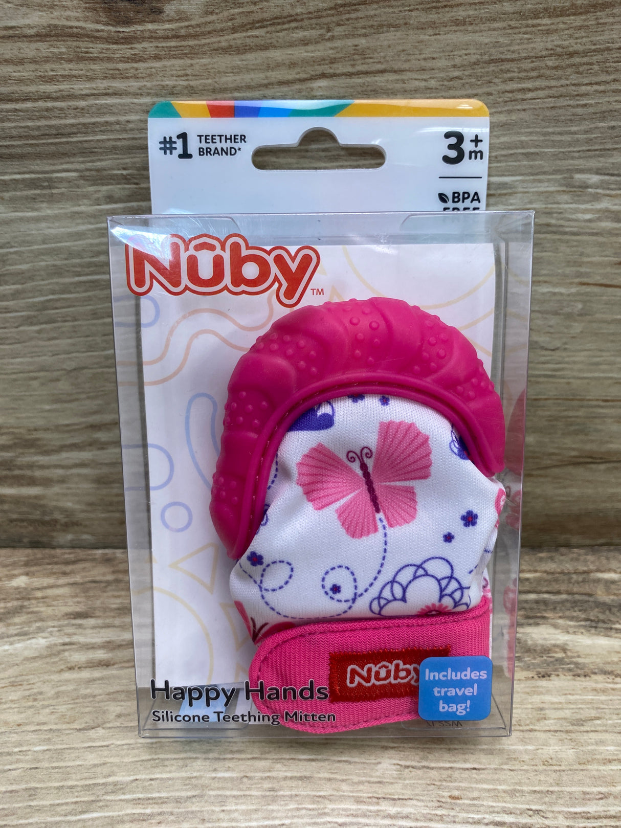 NEW Nuby Happy Hands Silicone Teething Mitten Pink