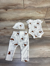 Disney Baby 3pc Winnie The Pooh Ribbed Bodysuit, Pants, & Hat Set Ivory sz 0/3m