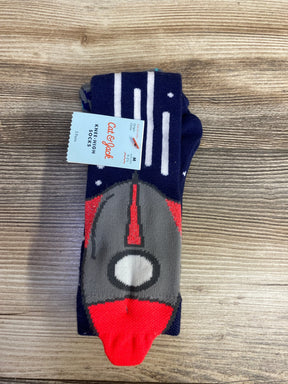 Cat & Jack knee-high socks with spaceship and star pattern, navy blue and red colors
