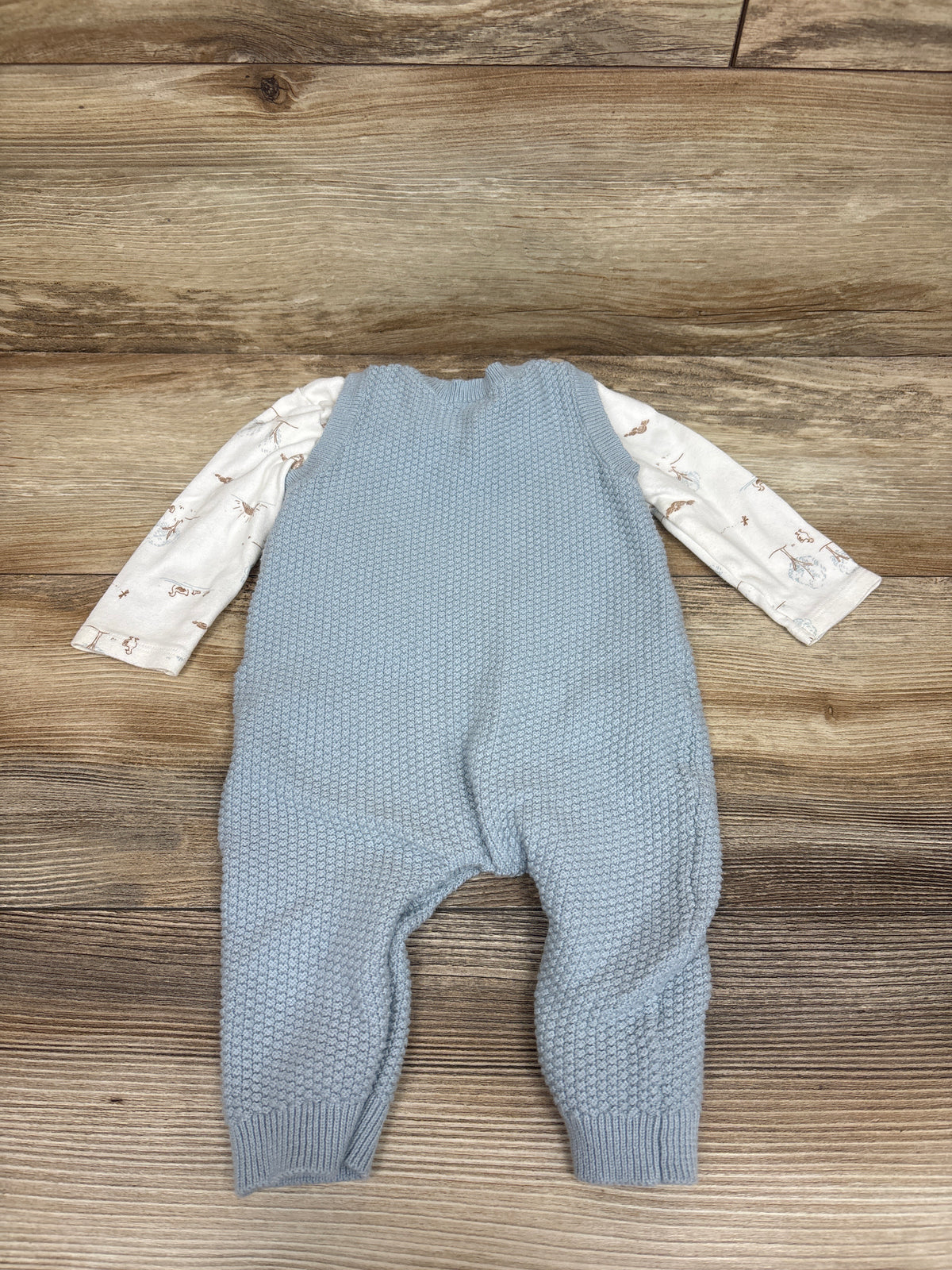 Just One You 2pc Long Sleeve Shirt & Knit Overalls Set White sz 6m