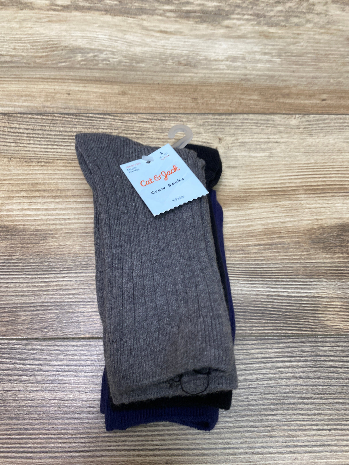 NEW Cat & Jack Kids' 3pk Crew Socks Gray/Black/Navy Blue Sz 3Y-10Y