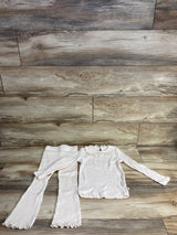 Easy Peasy 2pc Ruffled Ribbed Shirt & Bottoms Set Ivory sz 4T