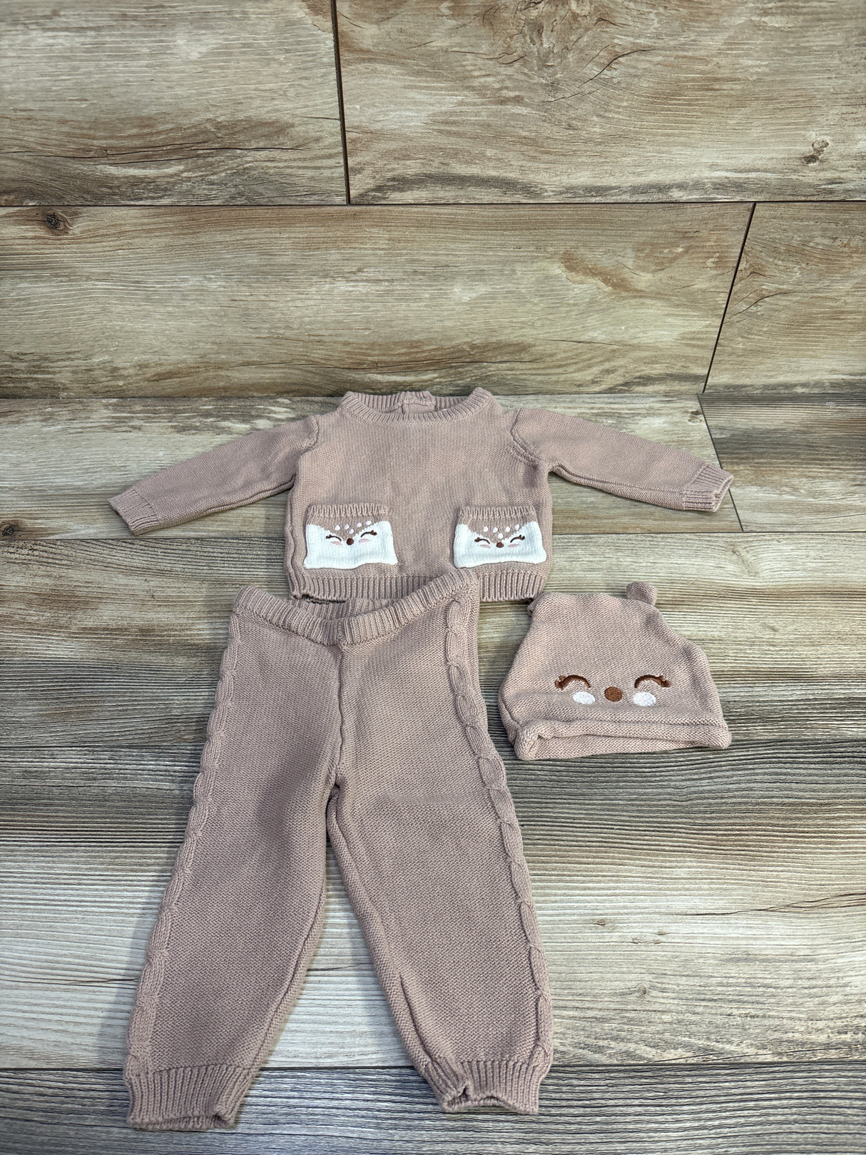 Little Lass 3pc Knit Sweater, Pants, & Hat Set Brown sz 6/9m