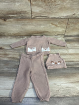Little Lass 3pc Knit Sweater, Pants, & Hat Set Brown sz 6/9m