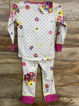 Hot Chillys 2pc Floral Thermal Underwear White sz 2T