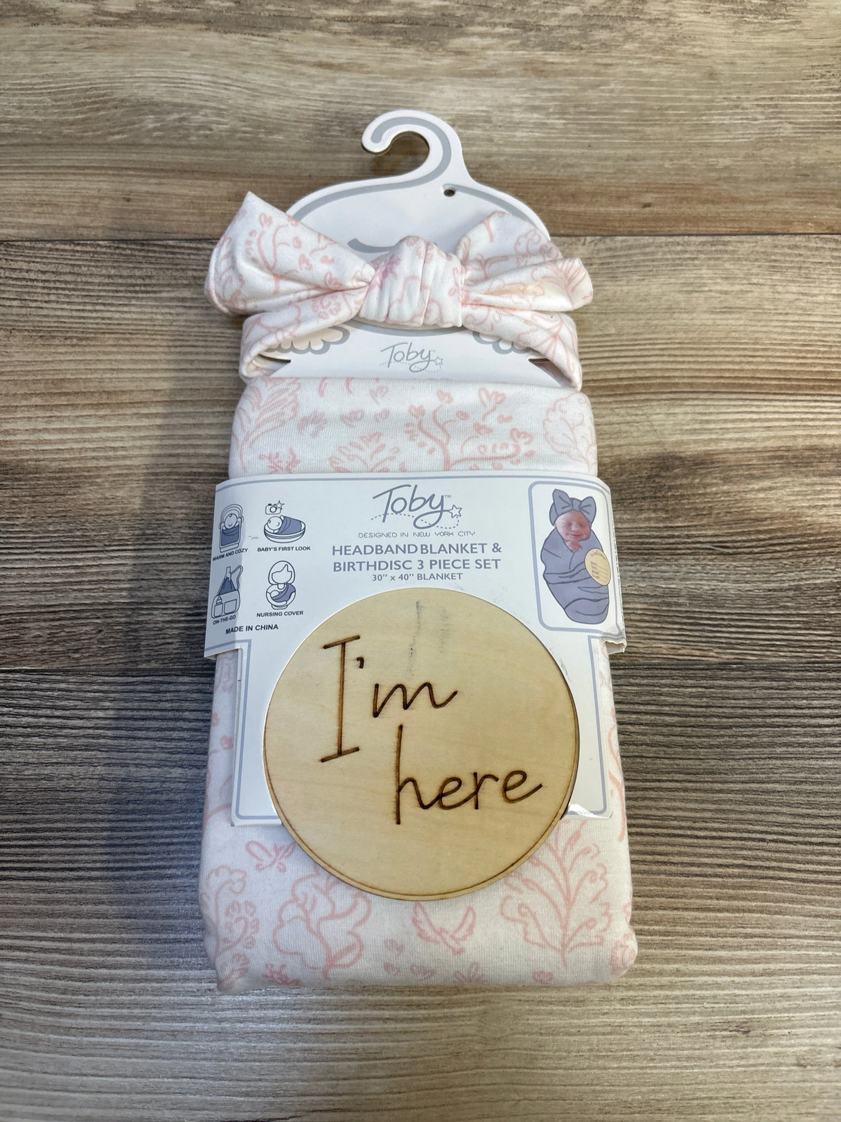 NEW Toby Newborn Arrival 3pc Set: Headband, Blanket, & Birthdisc Pink