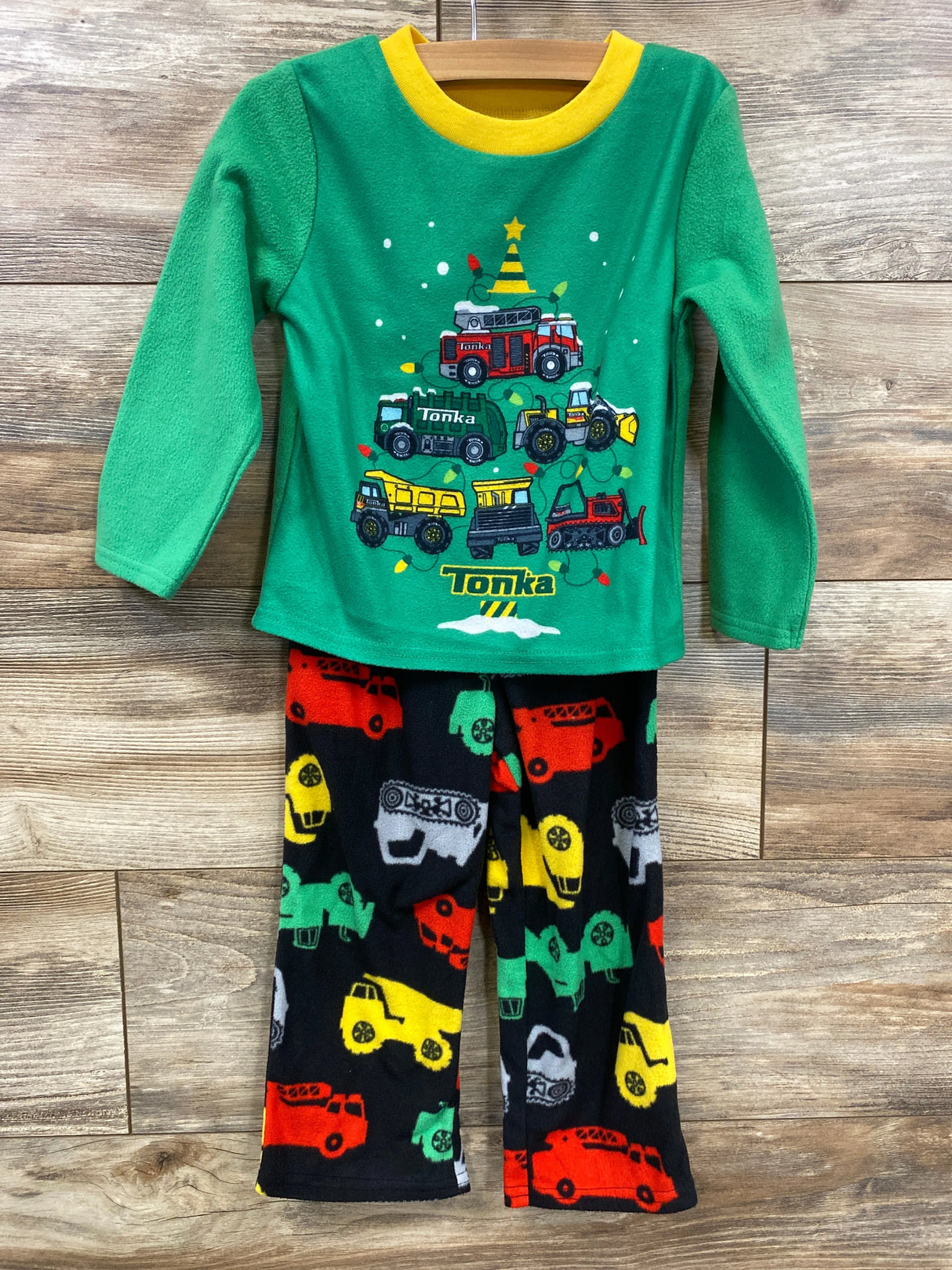 Tonka 2pc Fleece Christmas Truck Pajama Set Green sz 3T