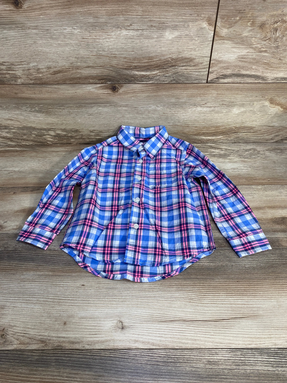 Children's Place Plaid Button Up Shirt Blue sz 3T