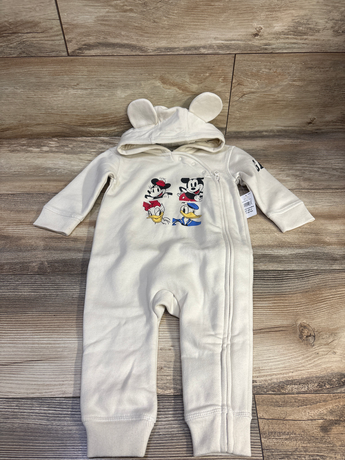 NEW Baby Gap x Disney Mickey Mouse Hooded Coverall Beige sz 6-12m