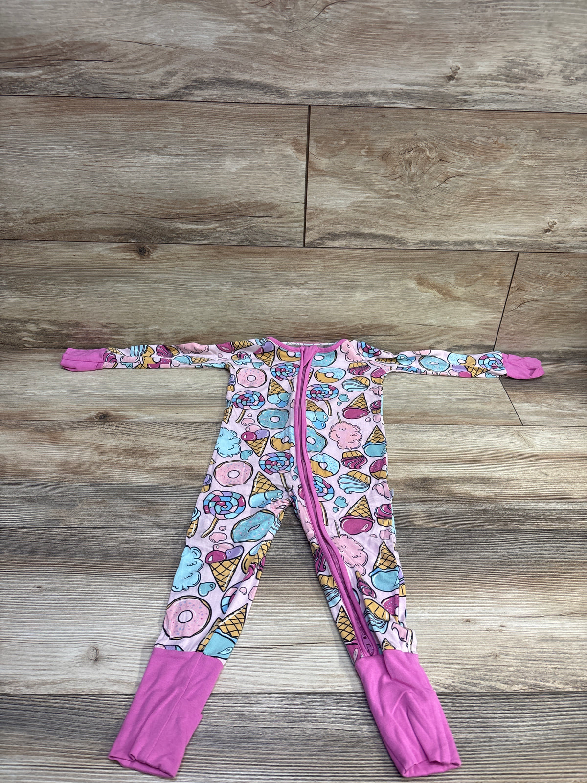 Little Sleepies Sweet Treats Bamboo Convertible Sleeper Pink sz 6-12m