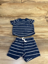 Just One You 2pc Striped Shirt & Shorts Set Navy sz 6m