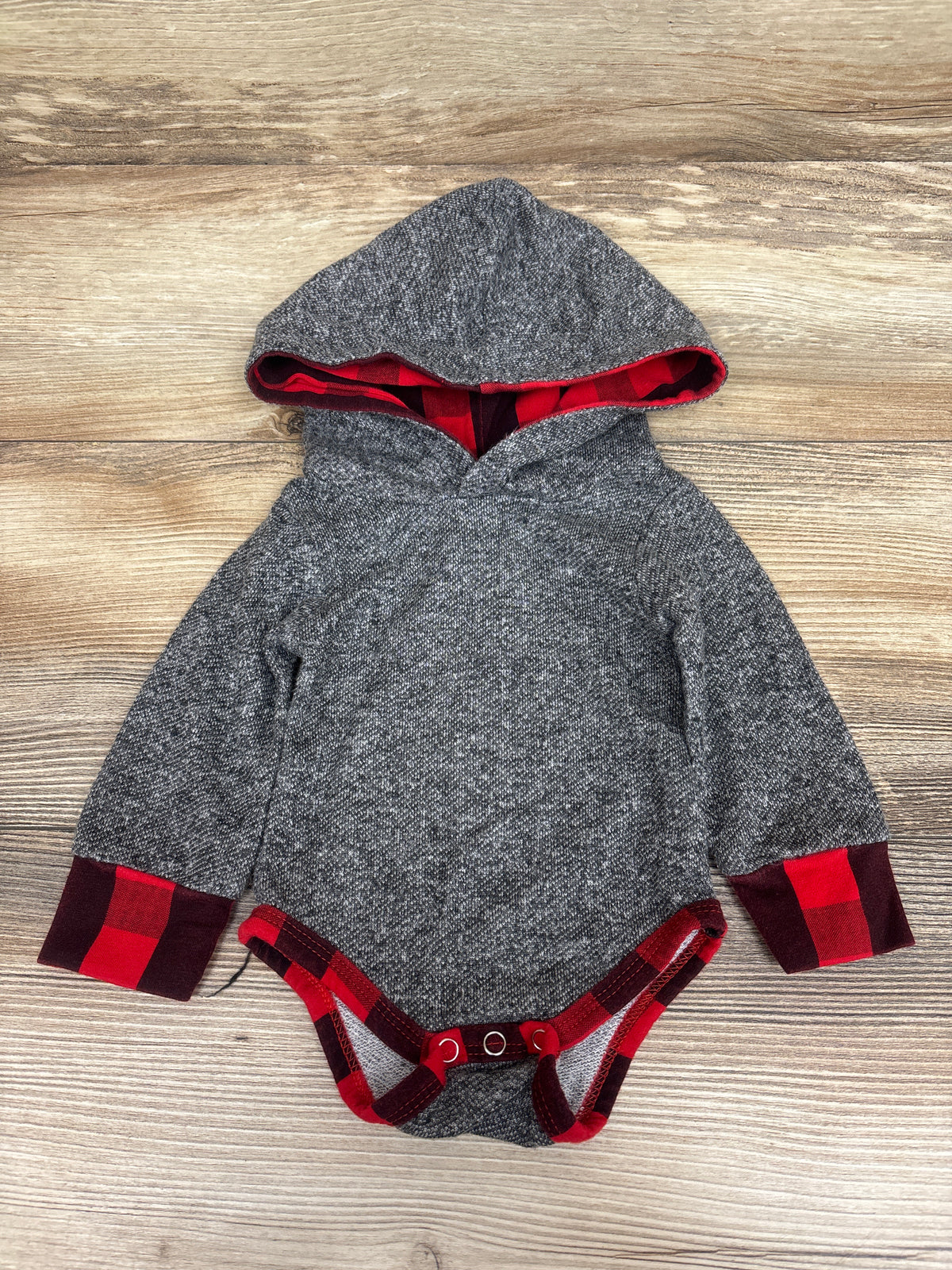 Plaid Lined Long Sleeve Hooded Bodysuit Grey sz Newborn