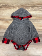 Plaid Lined Long Sleeve Hooded Bodysuit Grey sz Newborn