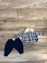 Just One You 2pc Button Up Flannel Jacket & Joggers Set Blue sz 3m