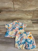 Volcom 2pc Linen Blend Button Up Shirt & Shorts Set Peach sz 12m