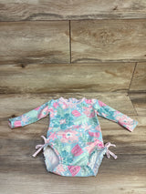 Ruffle Butts 1pc In Bloom Rashguard Swimsuit Blue sz 12-18m