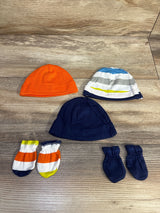 Onesies Brand Hats & Mittens Set, Orange/Blue 5pk sz Newborn