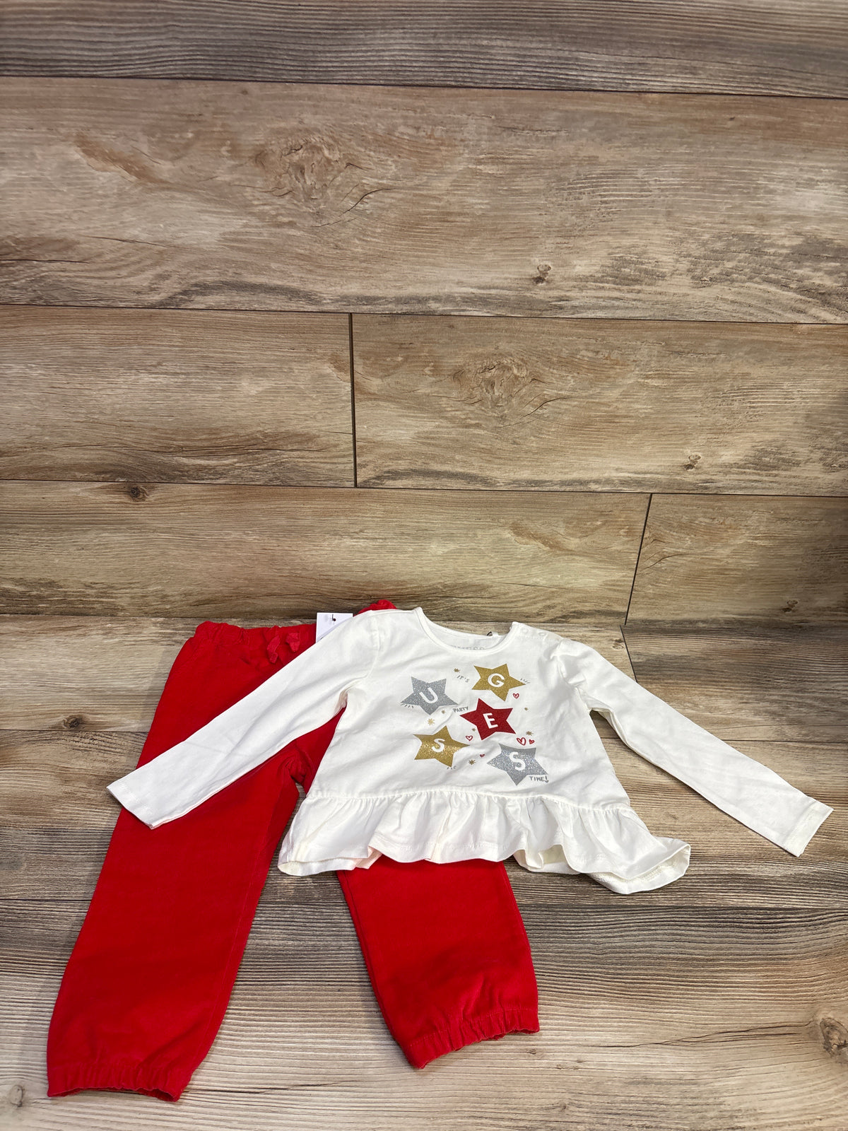 NEW Guess It's Party Time Peplum Shirt & Corduroy Pants Set White sz 24m