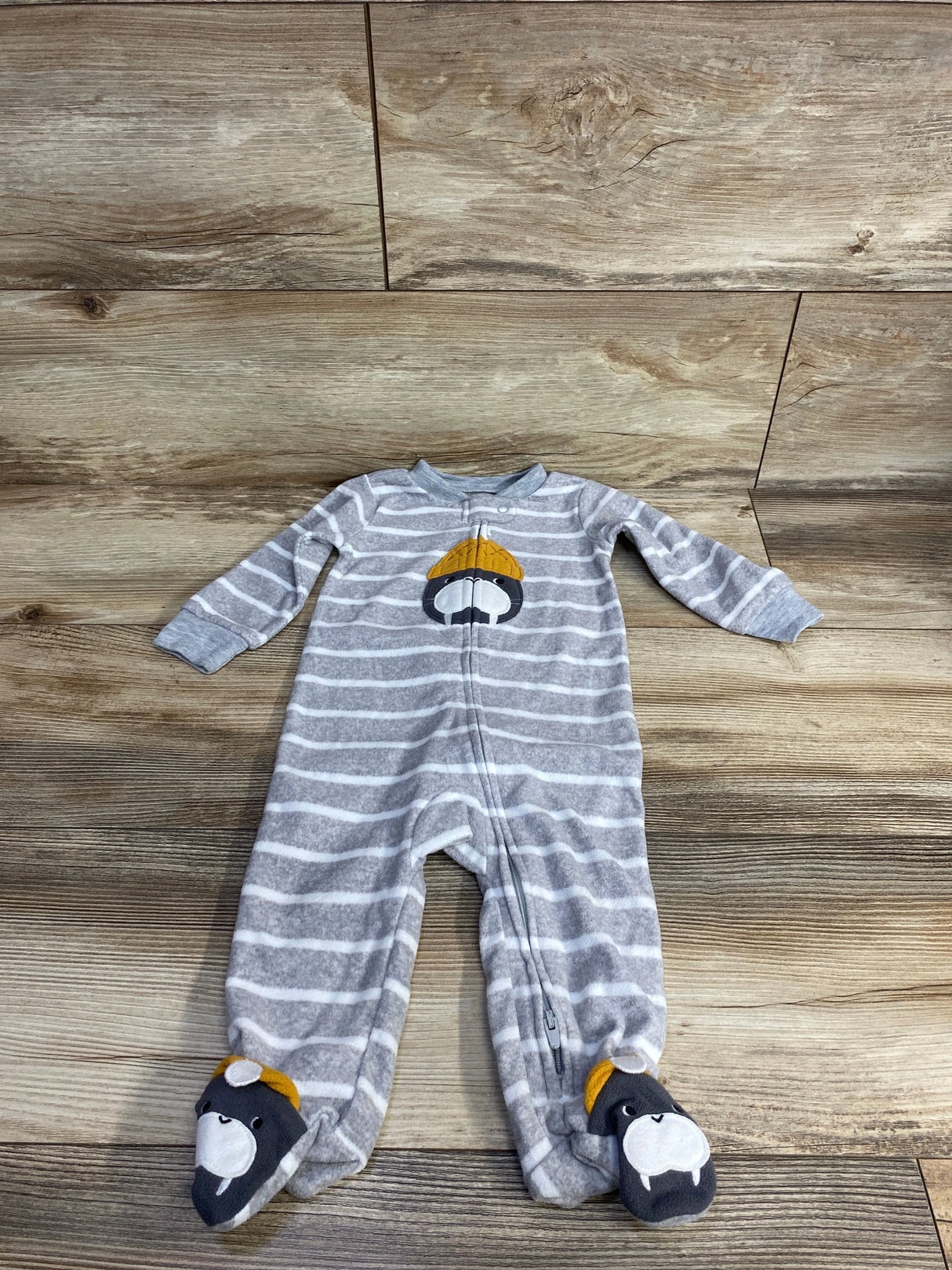 Just One You Striped Walrus Blanket Sleeper Grey sz 9m