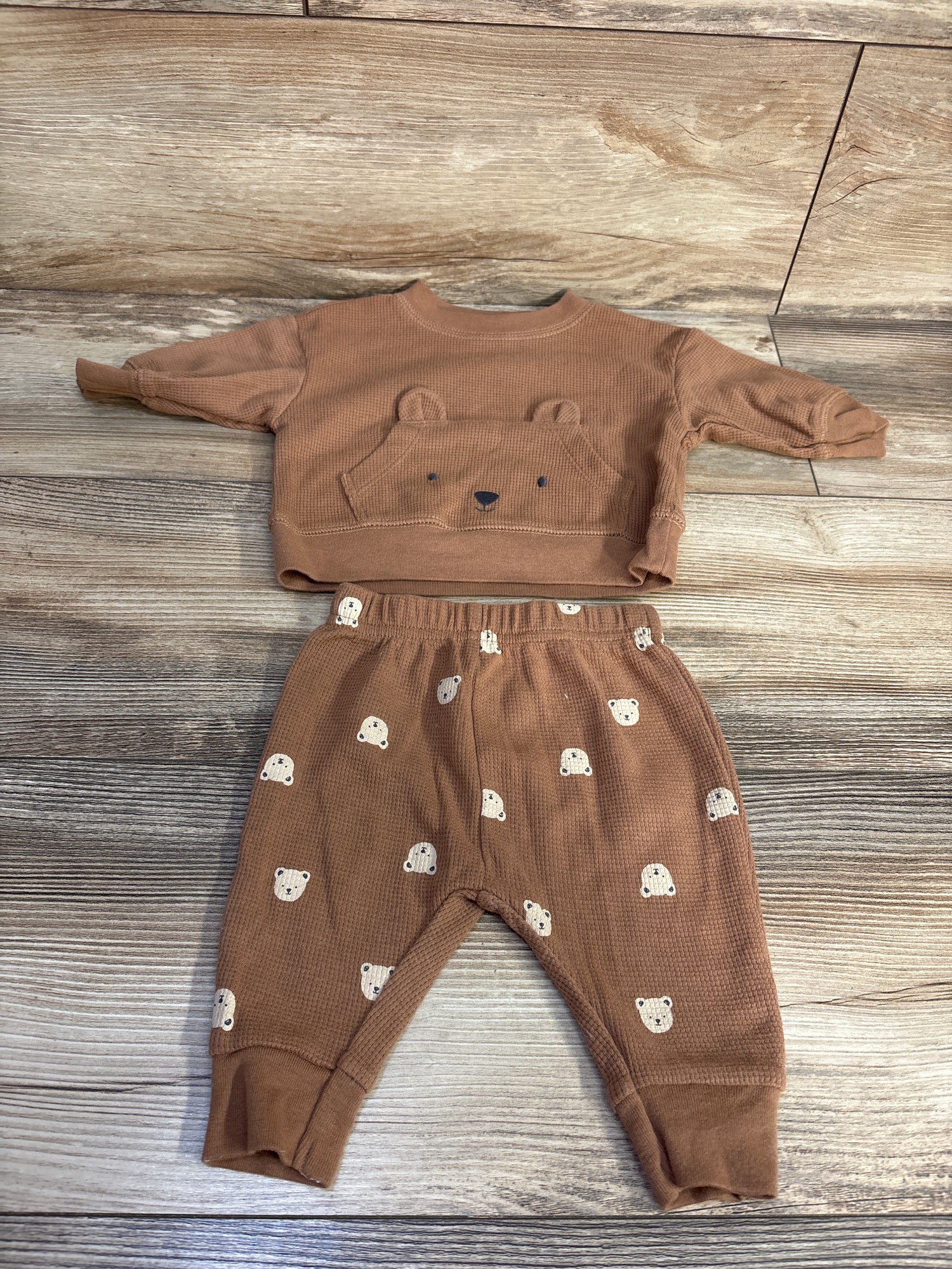 Child Of Mine 2pc Waffle Knit Shirt & Pants Set Brown sz 0-3m