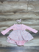 2pc Ruffle Bodysuit Dress & Headband Pink sz 18m