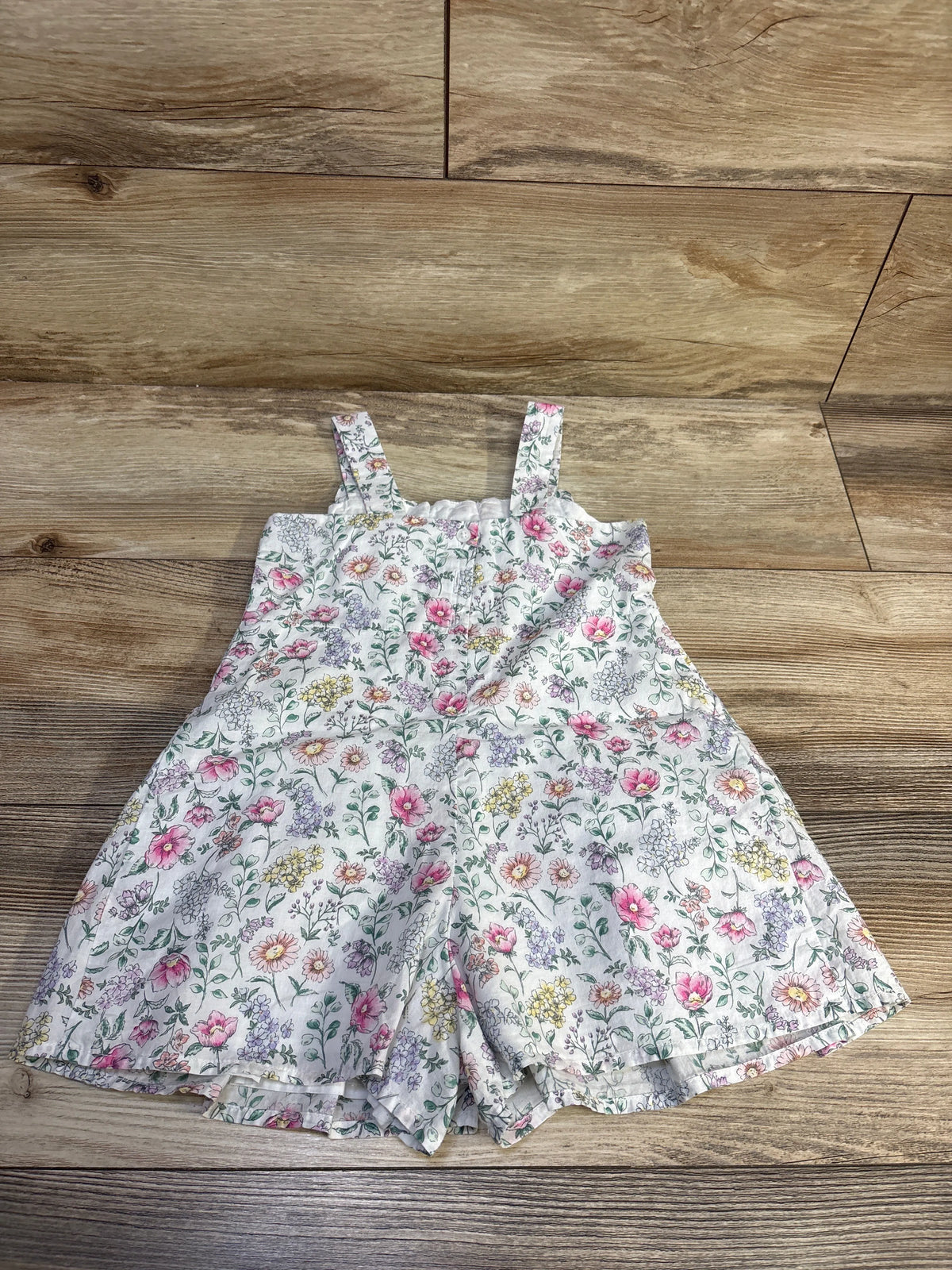 Janie & Jack white sleeveless romper with pink and purple floral print for girls